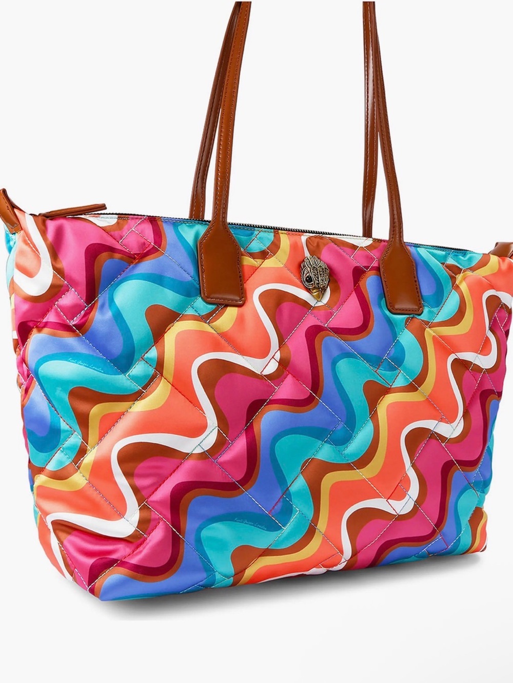 Kurt Geiger Multicolor Wave-Print Tote with Tan Handles 🆕 W/ Dusty ❤️🔥❤️🔥 - Picture 2 of 9